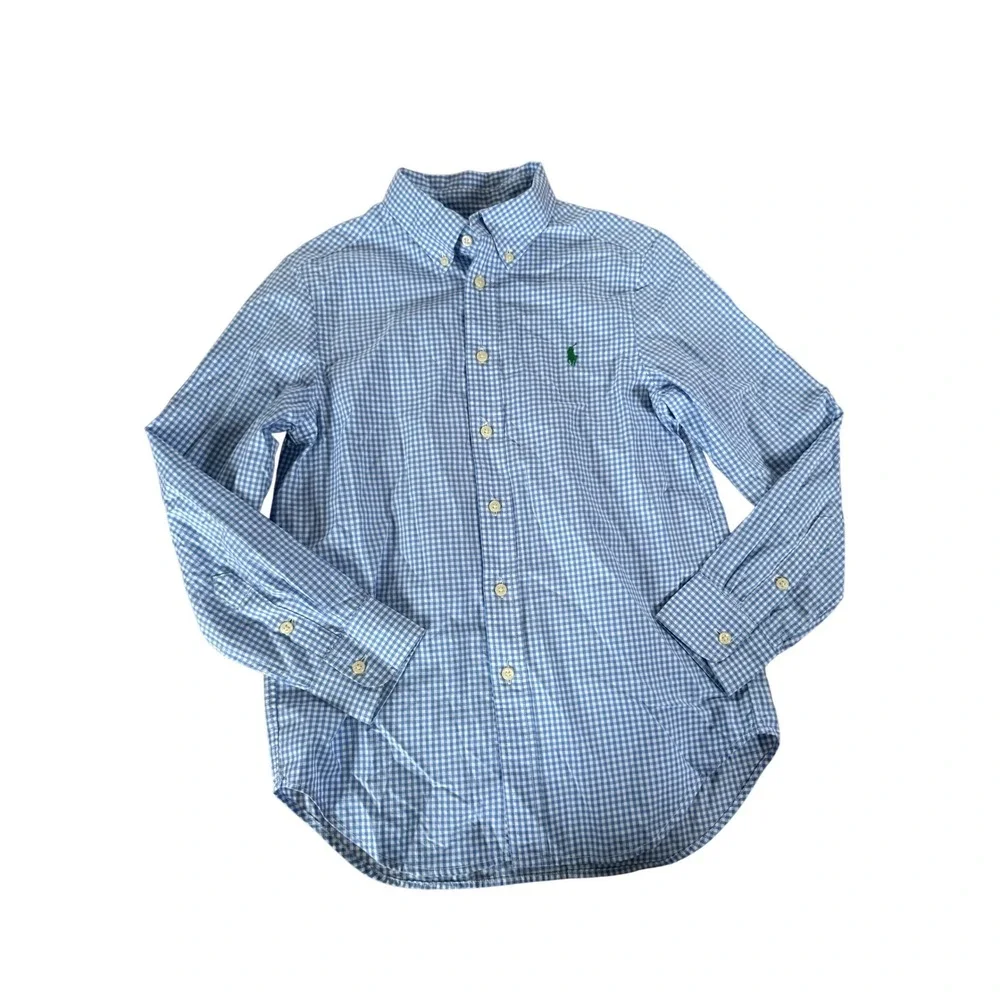 Ralph Lauren blue checkered button down youth top